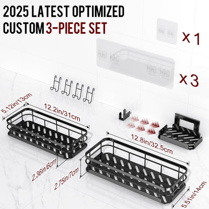 Large Capacity Shower Caddy, Heavy-Duty Adhesive Shower Organizers with Custom Aesthetic Design Soap, No Drilling Corner Shower Shelves, 5 Hooks for Bathroom Accessories, 3 Pack2