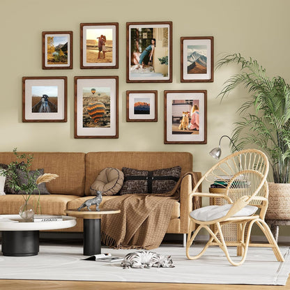 6X8 Picture Frame, Walnut Wooden Tabletop Picture Frames Matted 5X78