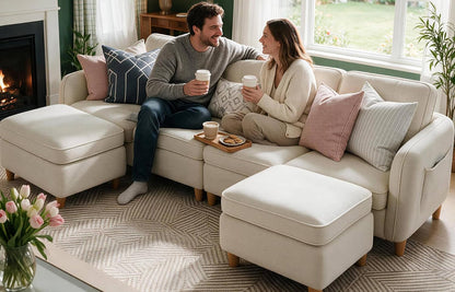 108" U-Shaped Modular Cloud Couch,Deep Seat, Velvet Beige3