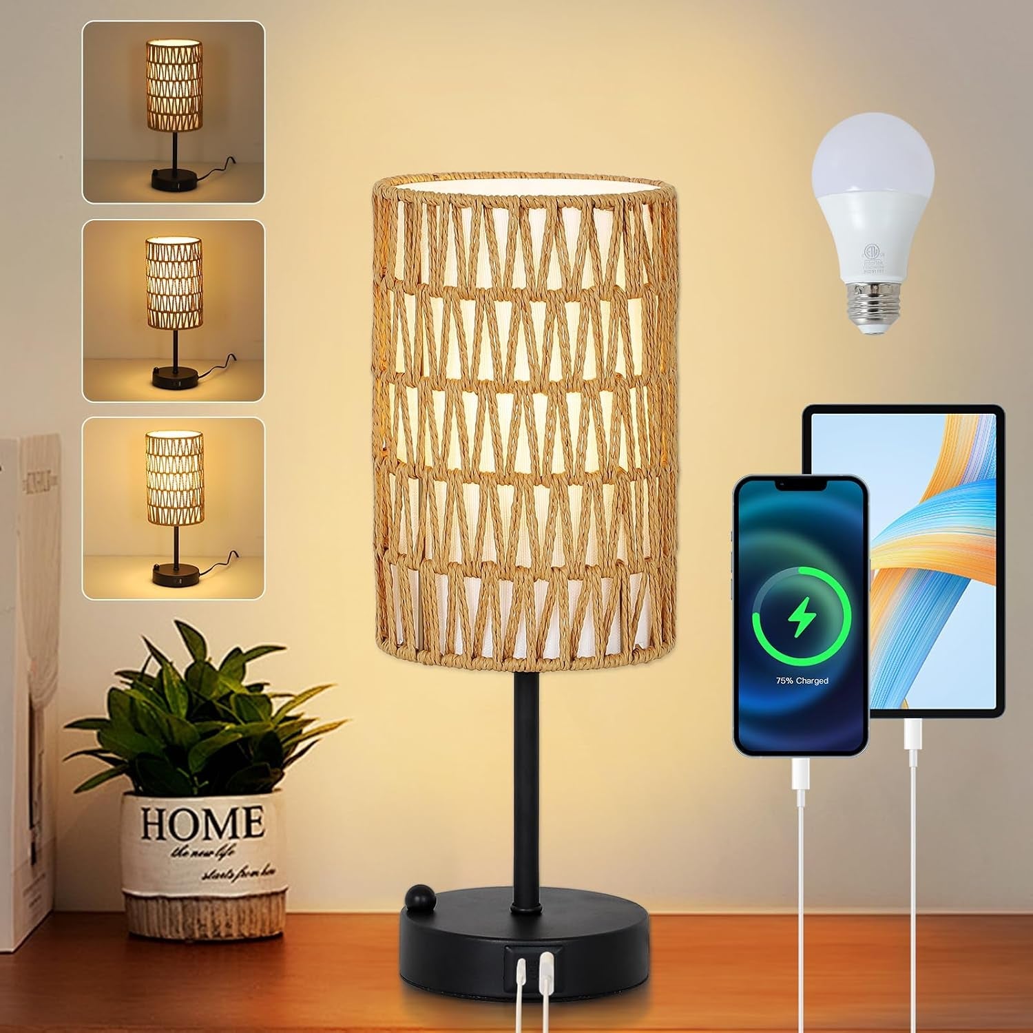 touch-table-lamp-for-bedroom-with-bulb-boho-small-desk-lamp-for-living-room-with-rattan-linen-shade-3-way-dimmable-bedside-table-lamp-for-nightstand-with-usb-charging-port-phone-stand-for-office