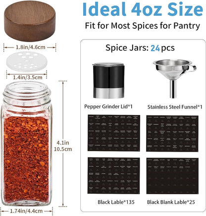 Glass Spice Jars with Labels, 24Pcs 4Oz Seasoning Organizer Jars4