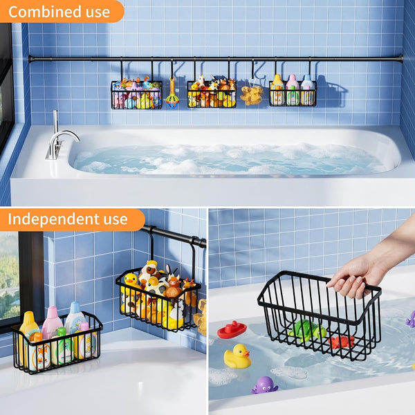 Over-The-Tub Bath Toy Storage, Adjustable Tub Organizer, Black2