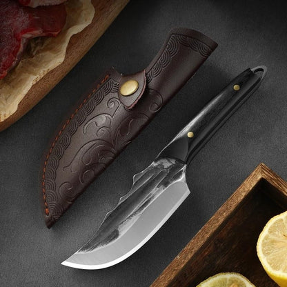 Meat Cleaver,Cleaver Knife Fruit Knife Mongolian Hand Held Small Knife for Lamb Eating Outdoor Portable Dining Knife Kitchen Small Knife with Leather Cover, LAMAJIGA58441