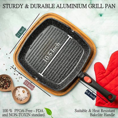 Grill Pan for Indoor Cooking 11Inch Nonstick Square Grill Pan | RV Induction Griddle Pan with Removable Handle for Gas, Electric & Ceramic Stovetops, Oven Safe Skillet with Pour Spouts2