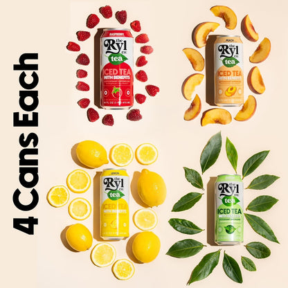 Ryl Iced Tea, Variety Fruit Tea Sampler (Peach/Raspberry/Lemon/Green) | Zero Sugar, Antioxidant Superblend, Zero Calorie, Low Carb, Non-Gmo, Kosher, Gluten Free, Made in the USA, 12-Pack, 16 Fl Oz5
