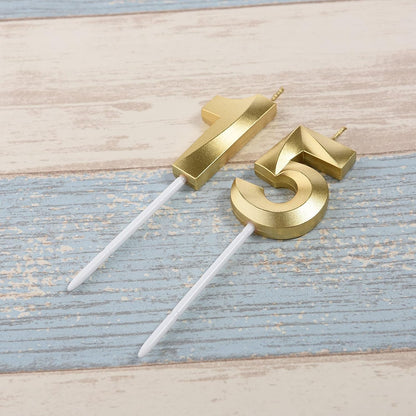 Gold 15Th & 51 Birthday Candles,Gold Number 15 Cake Topper for Birthday Decorations Party Decoration3