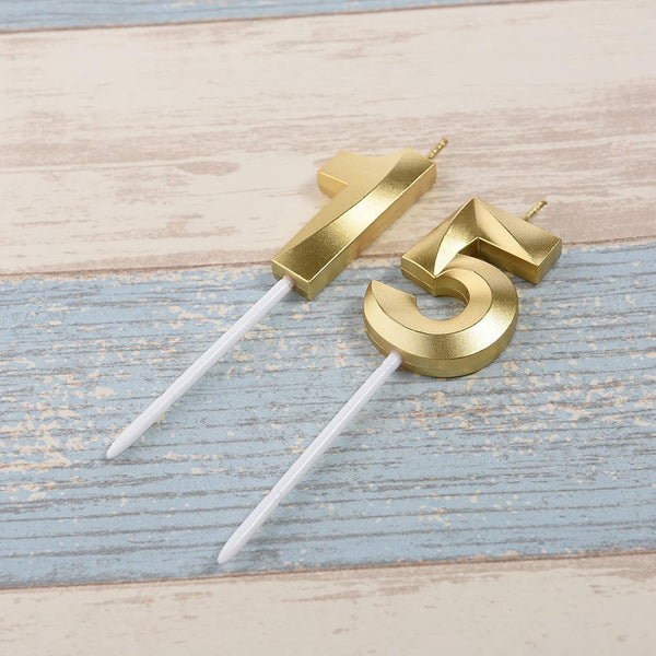Gold 15Th & 51 Birthday Candles,Gold Number 15 Cake Topper for Birthday Decorations Party Decoration3