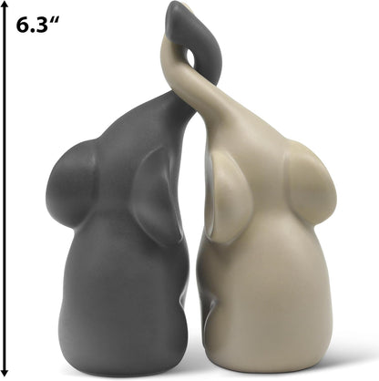 Loving Elephants Couple [6.3" High, Set of 2] Elephant Home Décor | Ceramic Figurines – Love & Wedding Gift, 14Th Anniversary for Couple – Statues in Ivory & Grey, Sculpture Gifts for Women Men4