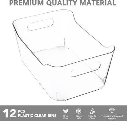 12 Pack Plastic Storage Bins, Multi-Use Organizer Bins, Pantry Organizer, Clear Storage Containers for Home, Kitchen, Office, Cabinet, Shelf and Fridge Organization5