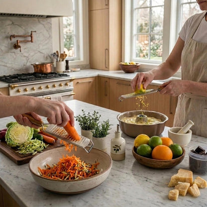 3-Piece Stainless Steel Cheese Grater & Zester Set W/Acacia Wood Handles – for Parmesan, Lemon Zest, Ginger, and Spices4