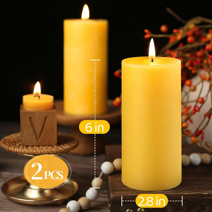 Natural Beeswax Pillar Candles, Non Toxic,2.8X6 Inch,2 Pack,285 H Long Burn6