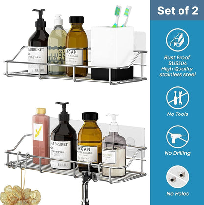 Adhesive Shower Caddy, Shower Shelf Organizer, SUS304, 2 Pack, Silver4