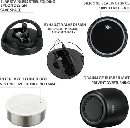 Thermo Food Jar for Hot Food 32OZ Soup Thermo Lunch Containers Wide Mouth Vacuum Insulated Stainless Steel Leakproof Bento Box with Spoon (Black)4