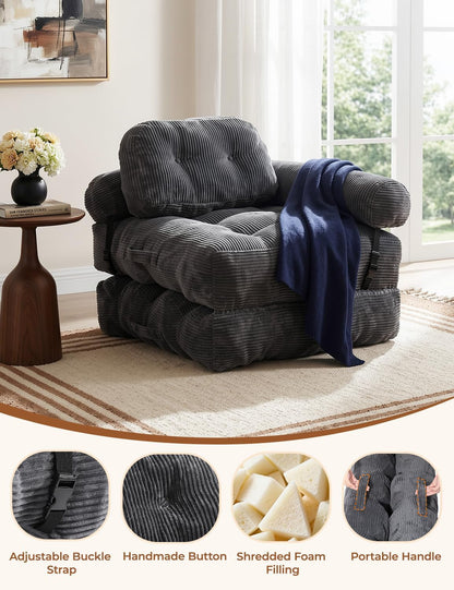 Folding Sofa Bed, L-Shaped Couch Back Support and Arm Pillow Futon7
