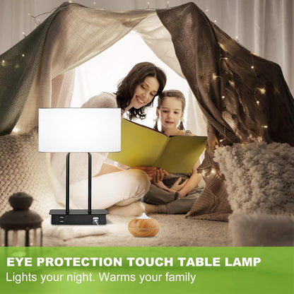 Bedside Touch Control Table Lamp, 3 Way Dimmable Modern Nightstand Lamp | Dual USB Charging Ports 1 AC Outlet, White Fabric Shade, Desk Lamp for Bedroom Living Room Office with 5000K LED Bulb8