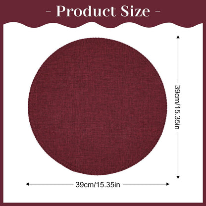 Round Placemats Set of 6, 15 Inch Linen Fabric Table Placemats, Heat Resistant, Wrinkle Free Washable Placemats Kitchen Place Mats Set of 6 for Dining Table Party Table (Wine Red, 6)2
