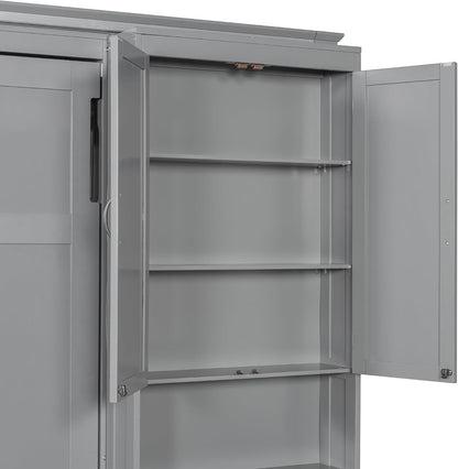 Murphy Bed with Dual Sliding Storage Cabinets, Hidden Wall Cabinet Design, Dual 6-Tier Side Shelves, Large-Capacity Space-Saving Wall Bed System for Modern Homes & Multifunctional Rooms, Full, Gray9