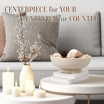 Large Resin Pedestal Decorative Bowl - Modern Handicraft Bowls for Home Decor - Fruit Bowl for Kitchen Counter - Key Bowl for Entryway Table,Artificial Stone Beige6