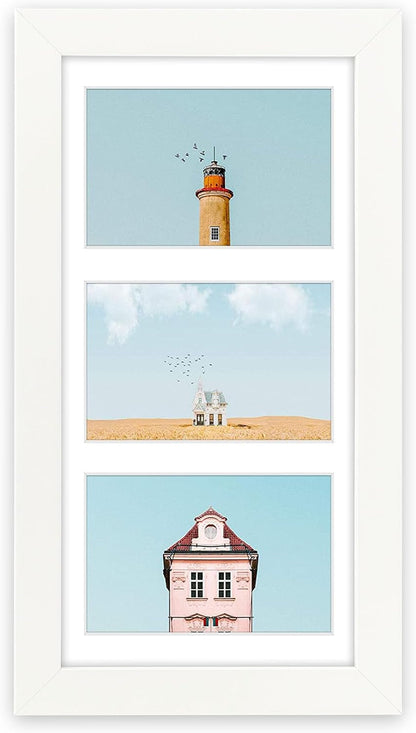 Collage Picture Frame 7X14 Matted 3 4X6 Photos Wood White1