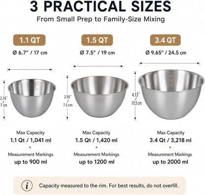 Stainless Steel Mixing Bowls Set,3 Pcs Meal Prep & Food Storage2