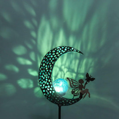 Decorative Solar Garden Light, Moon Metal Stake with Glass Globe for Yard6