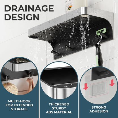 Shower Caddy Adhesive with 5 Hooks & Drainage, No-Drill, Silver4