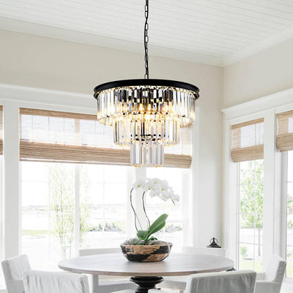 8 Light Modern Crystal Chandelier 20'' Black Chandeliers for Dining Room Contemporary Pendant Light Fixture round 3-Tier Adjustable Height E12 for Living Room, Foyer, Entryway, Bedroom5
