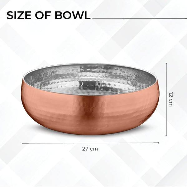 ® Set of 3 Premium Stainless Steel Salad Mixing Bowl Hammered Finish | Handmade | Includes Salad Serving Utensils (Copper Plated)2