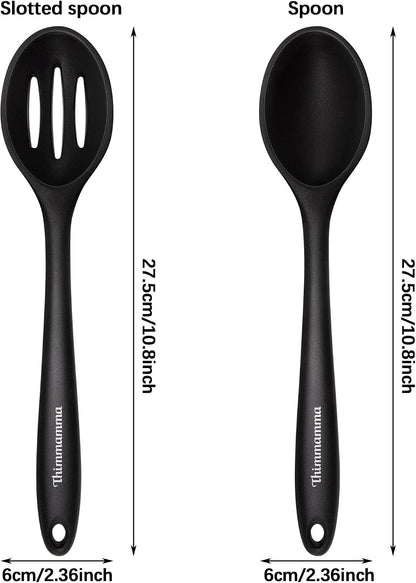 Silicone Cooking Spoon, Nonstick Kitchen Spoons for Cooking, Slotted and Solid Serving Spoon Heat Resistant, Silicone Mixing Spoons Basting for Nonstick Cookware 4 Pack4
