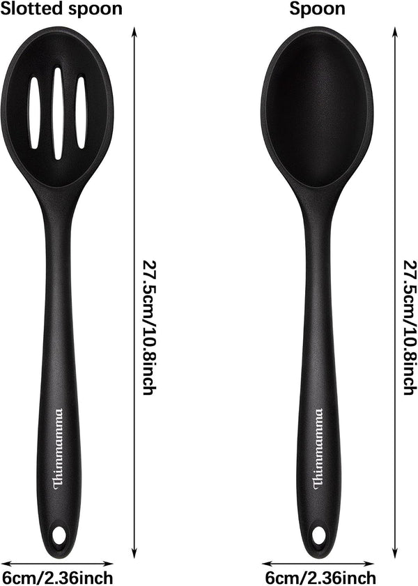 Silicone Cooking Spoon, Nonstick Kitchen Spoons for Cooking, Slotted and Solid Serving Spoon Heat Resistant, Silicone Mixing Spoons Basting for Nonstick Cookware 4 Pack4