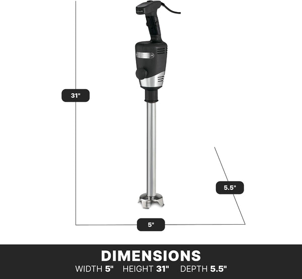 Commercial WSB60 Big Stix Heavy Duty Immersion Blender, 16" Removable Shaft, 1 HP/700 Watt Variable Speed Motor, 120V, 5-15 Phase Plug,Black/Silver,25-Gallon5