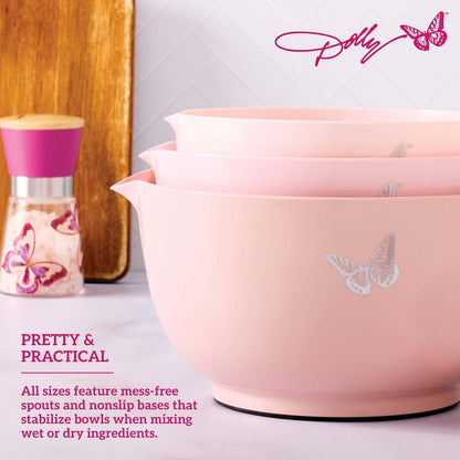 Mixing Bowl Set, 3 Piece Kitchen Bowl Set with Blush Butterfly Design, Nesting Bowls with Pour Spouts and Nonslip Bases, Dishwasher Safe, 2/3/4 Quart Sizes5