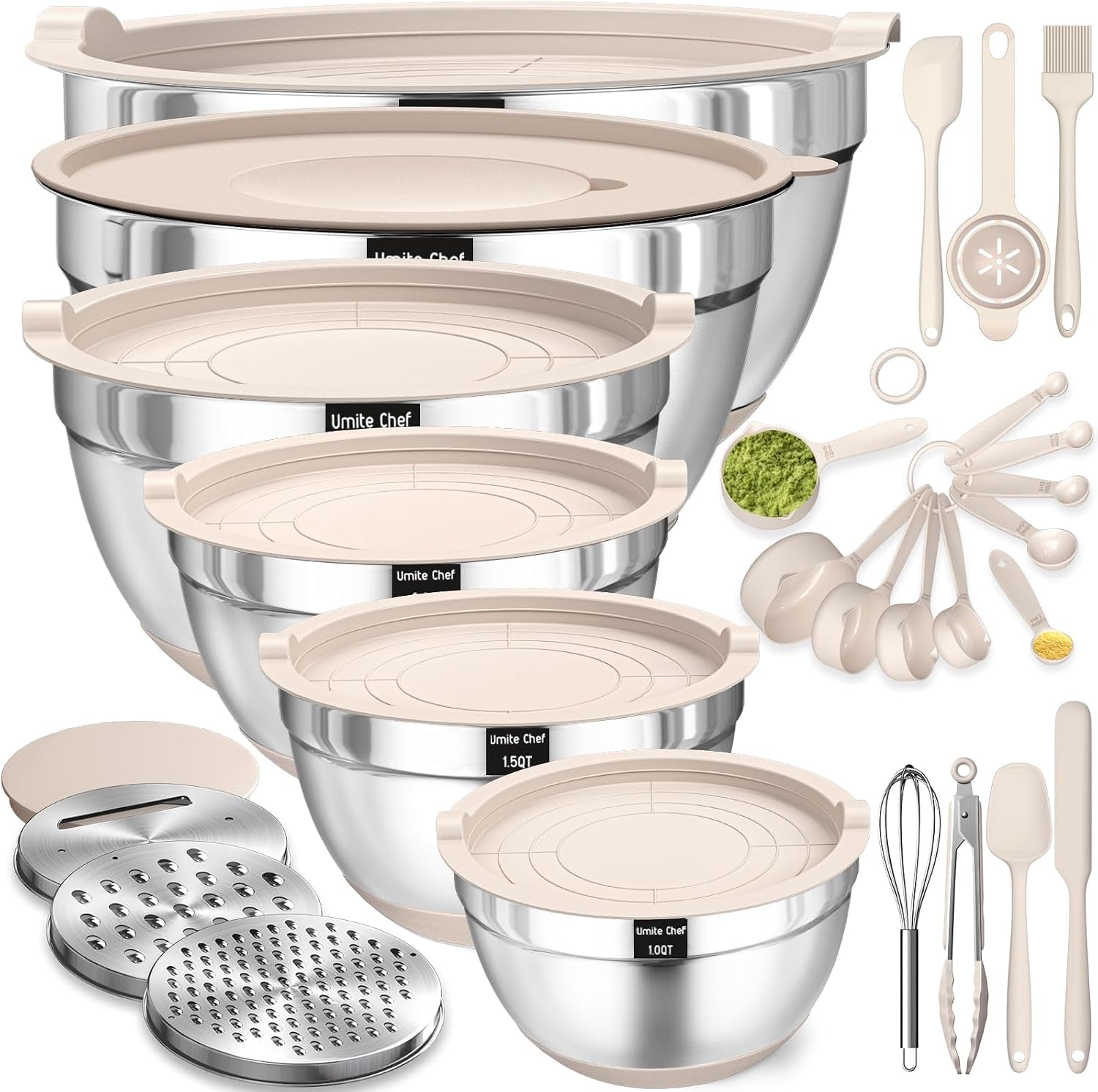 mixing-bowls-with-airtight-lids-set-26pcs-stainless-steel-khaki-bowls-with-grater-attachments-non-slip-bottoms-kitchen-gadgets-set-size-7-4-2-5-2-0-1-5-1qt-great-for-mixing-serving