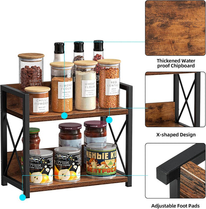 Countertop Shelf Organizer, 2 Tier Kitchen Spice Rack for Countertop, Wood Coffee Counter Shelf Organizer for Home (Brown, S)5