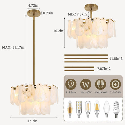Modern Gold Chandeliers, 17.7" Luxury Cloud Glass Light Fixture, 2-Layer round Ceiling Hanging Light Fixture for Bedroom Dining Room Kitchen Island Living Room Entryway Bar Farmhouse 6-Light4