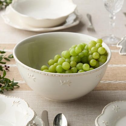Heritage Large Mixing Bowl 10.75" – Classic Ivory Stoneware Bowl with Embossed Leaf Motif & Beaded Rim – Durable Farmhouse Kitchen Bowl for Baking, Serving & Entertaining4