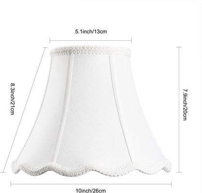 White Bell Lampshade, 5''X10''X8'', Solid Lamp Shade, Pack 1 | Harp Set Included, Scalloped Lampshade, Double Layers Polyester Fabric, Softback, No Assembling for Item Itself Is Required2