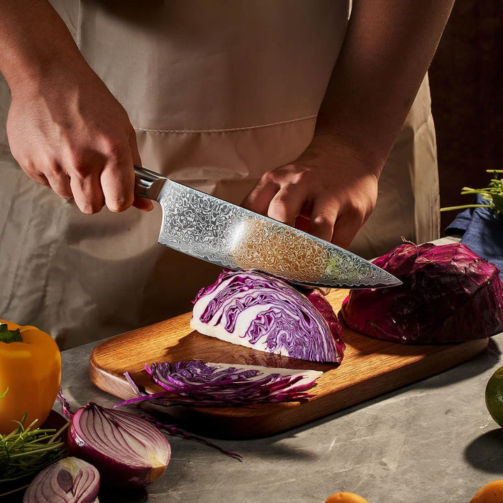 SENKEN 7-Piece Damascus Kitchen Knife Set - Dynasty Collection - 67-Layer Japanese VG10 Steel with Sycamore Wood Handles, Chef'S Knife, Cleaver, Bread, Santoku, Boning, & More+2
