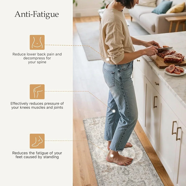 anti Fatigue Kitchen Mats for Floor 2PCS, Standing Rugs,Graytaupe | 17.3"X47"+17.3"X30", Vintage Boho Cushioned Set, Waterproof, Non Slip, Easy-Clean for Home, Laundry,Sink, Office, Farmhouse3