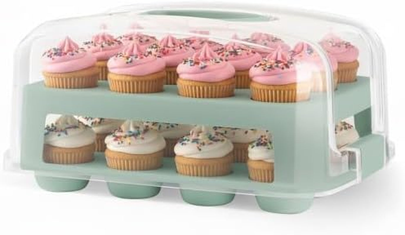 extra-tall-dome-24-cupcake-carrier-green-cupcake-holder-carries-24-cupcake-storage-container-muffin-traveler-two-tier-stand-reusable-cupcake-box