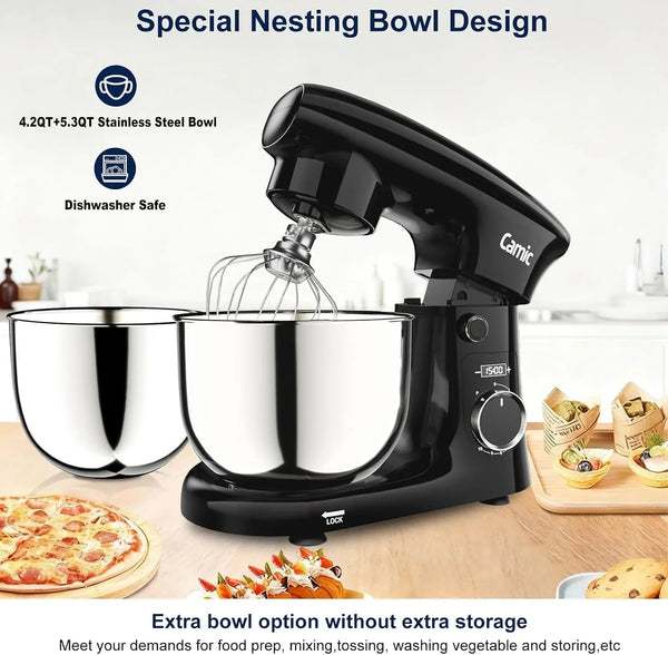 Stand Mixer, 4.2QT+5.3QT Two Bowls Electric Food Mixer, 10 Speeds with Digital Setting 3-IN-1 Kitchen Mixer for Baking Cakes Cookie Bread Salad with Egg Whisk,Dough Hook,Flat Beater3