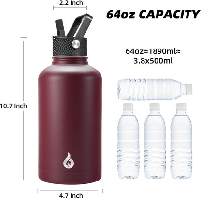 64Oz Insulated Water Bottle, Half Gallon Water Jug with Straw Lid4