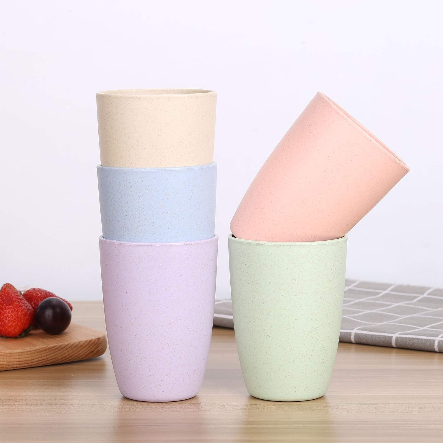 wheat-straw-unbreakable-cup-12-oz-reusable-drinking-glasses-set-of-5-dishwasher-safe-tumbler-bpa-free-eco-friendly-5pcs