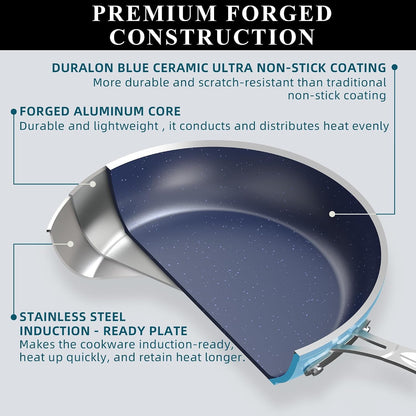 9Pc Cookware Set Healthy Duralon Blue Ceramic Nonstick Coated | Diamond Infused Scratch-Resistant, PFAS Free, Oven Safe, Induction Ready, Evenly Heats, Tempered Glass Lids, Stay-Cool Handle3
