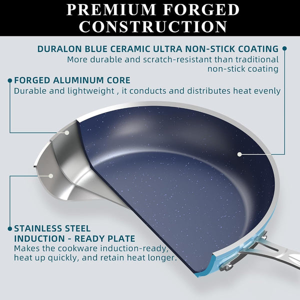 9Pc Cookware Set Healthy Duralon Blue Ceramic Nonstick Coated | Diamond Infused Scratch-Resistant, PFAS Free, Oven Safe, Induction Ready, Evenly Heats, Tempered Glass Lids, Stay-Cool Handle3