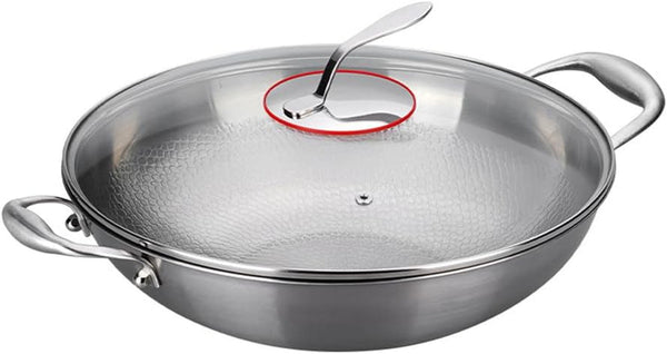 14 Inch Titanium Hammered Wok with Double Handles, Frying Pans Nonstick, Non-Stick Wok, Scratch-Resistant Non Stick Titanium Pans for Cooking,With Lid1