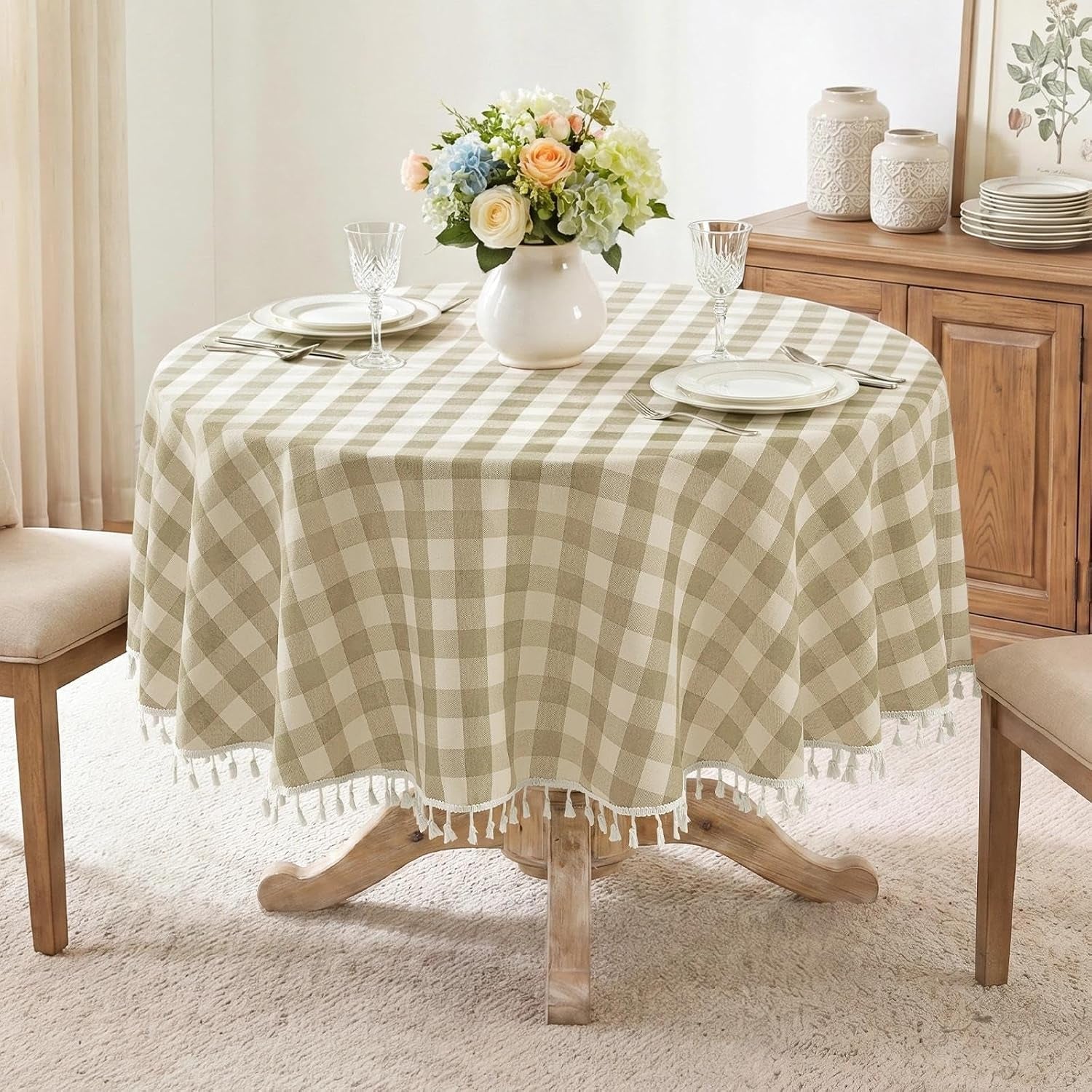 gingham-tassel-70-inch-round-tablecloth-beige