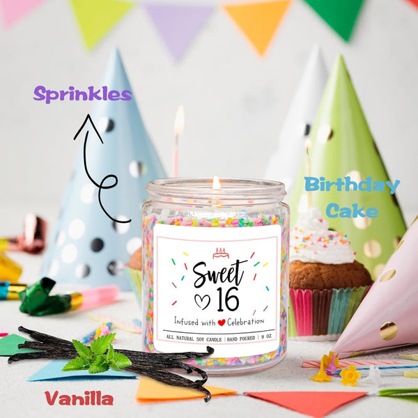 16Th Birthday Gifts for Girls, Vanilla Cream Scent Best Ideas Birthday Presents for Daughter, Friends, Sister, Handmade Aromatherapy Candle Decorations3