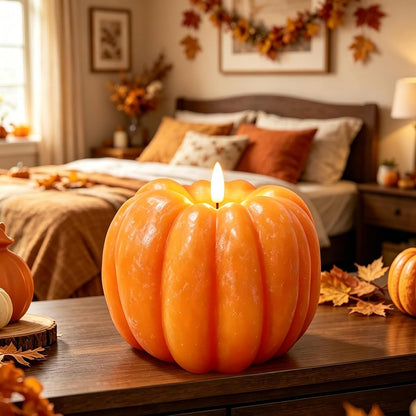 Fall Decor- 300 Hours Rechargeable Flickering Flameless Wax Pumpkin Candles8
