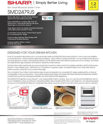SMD2479JS 24 In. 1.2 Cu. Ft. Built-In Smart Microwave Drawer Oven | Easy Wave Open, 24-Inch, 1.2 Cubic Feet, 950 Watt, Works with Alexa Certified14
